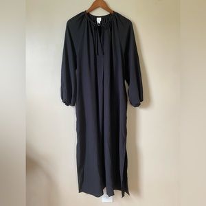 H&M Minimalist Black Peasant Style Lightweight Beach Maxi Dress Tie Neckline